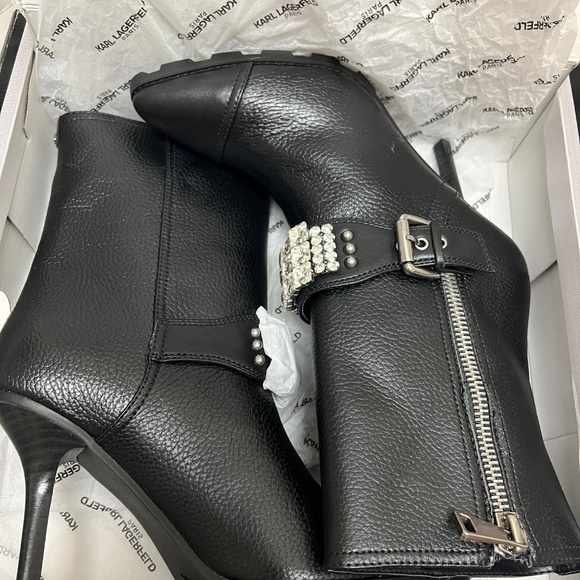 Karl Lagerfield Mable 9.5 Rhinestone Crystal Studded Leather Heel GOTH ALT - Picture 7 of 14